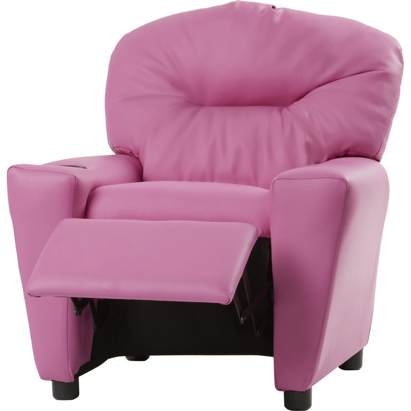 Contemporary Kids Recliner with Cup Holder, Vinyl - Hot Pink