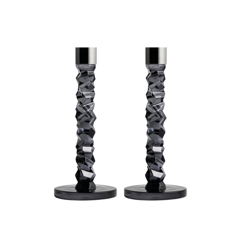 Lena Bergstrom 9.5'' Graphite Glass Hurricane Candlestick Set