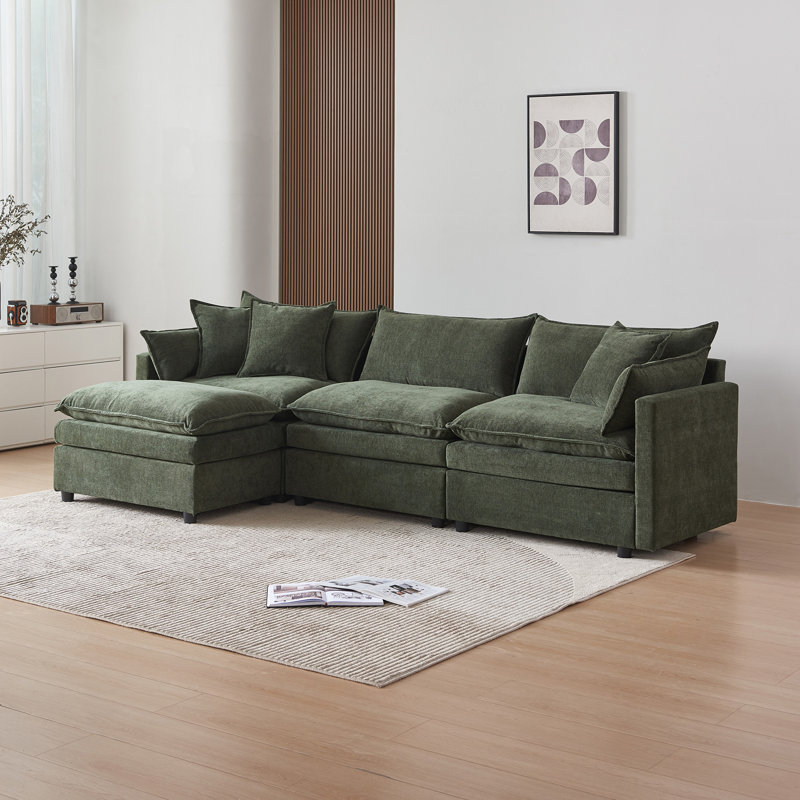 Canapé modulaire en L modulaire, Chenille verte