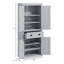 Armoire de rangement pour garde-manger 72 po, armoire autoportante traditionnelle avec 4 portes et 3 tablettes réglables, grand tiroir central, panneau de lambris, gris