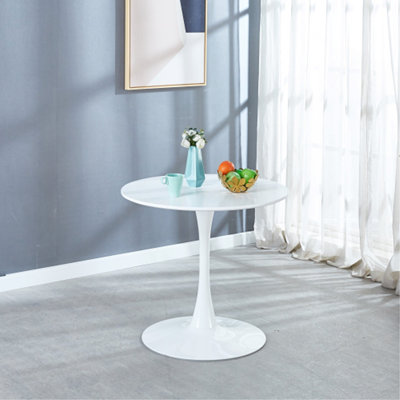 Table de salle à manger de style tulipe blanche avec plateau rond en MDF, table de salle à manger à piédestal et table basse