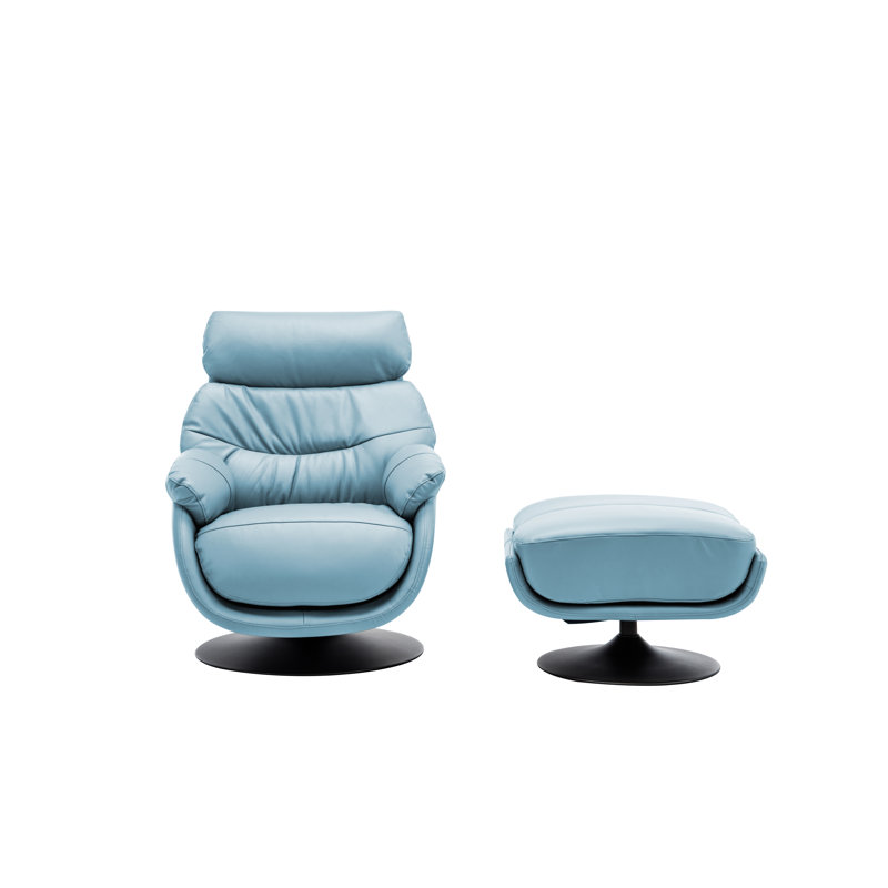 Wanita Upholstered Swivel Accent Chair with Ottoman, Baby Blue Leather Match