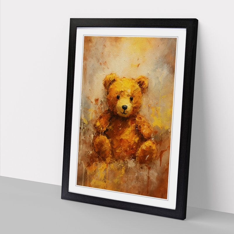 Teddy Bear Gestural - Framed Print, 34cm H x 25cm W x 2cm D, Black 