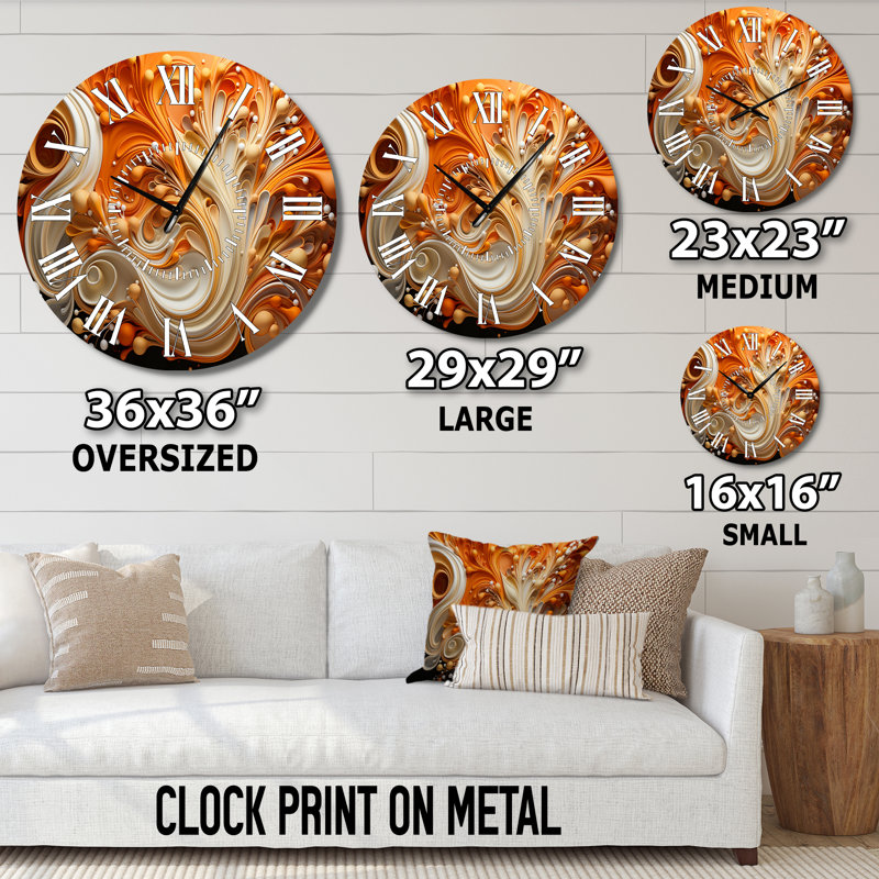 Abstract Coffee Fluid Flames - Abstract Shapes White Face Wall Clock, Medium