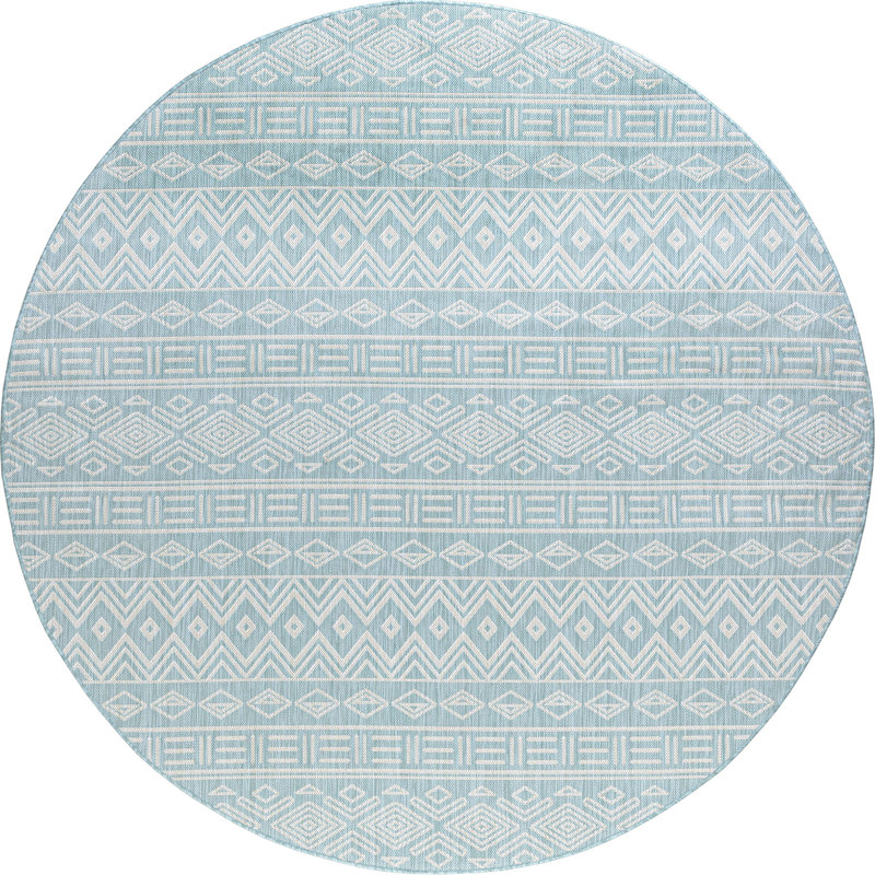 Tapis intérieur / extérieur turquoise Urbina, Rond 7 pi 11 po