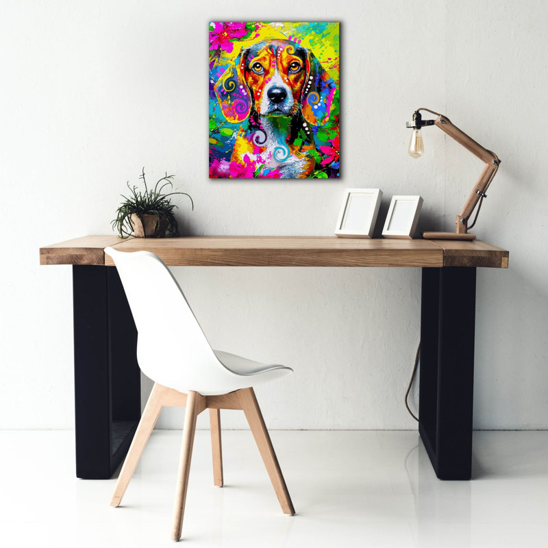 «The Timid Beagle» par Dean Russo, art mural sur toile, H 24 po x l 20 po