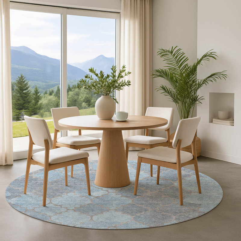 Premium Machine Washable Otte AMF1784 Damask Rug, Round 8'
