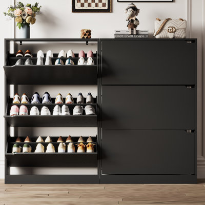 Armoire de rangement à chaussures à 3 niveaux avec tiroirs rabattables, organisateur de chaussures autoportant 16 à 20 paires 31,5 po de largeur pour vestibule (ensemble de 2)
