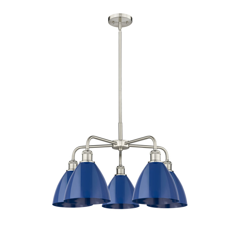 Lustre en dôme à 5 lumières Trickett, Bleu, Nickel satiné