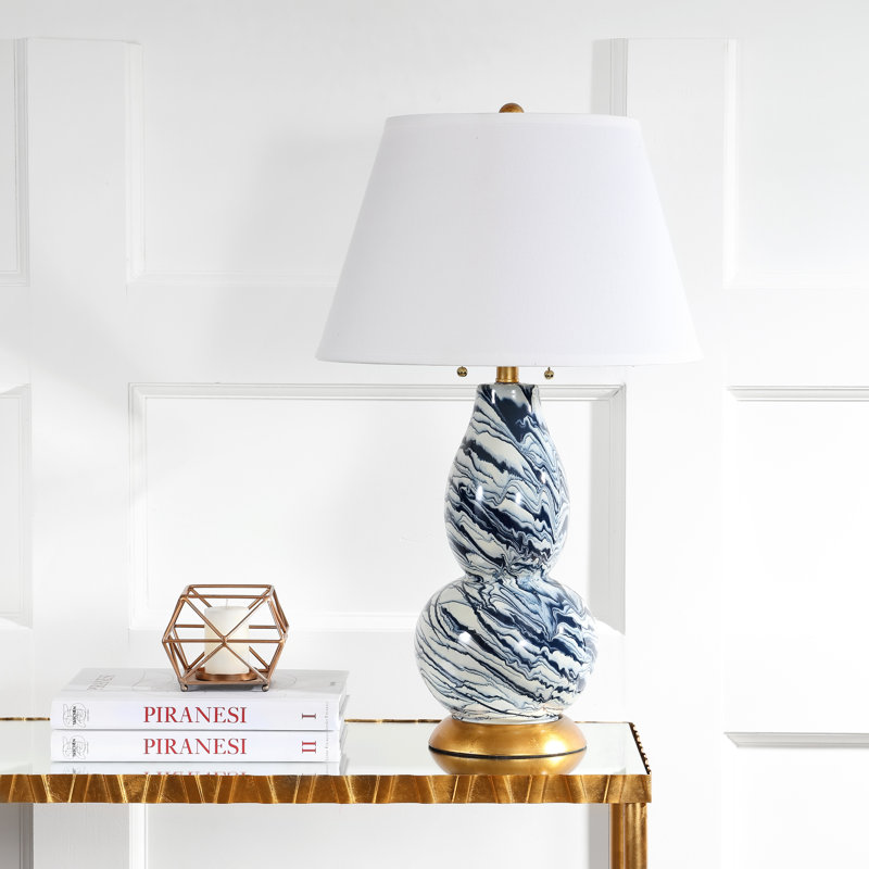 Absher Glass Table Lamp, Navy / White