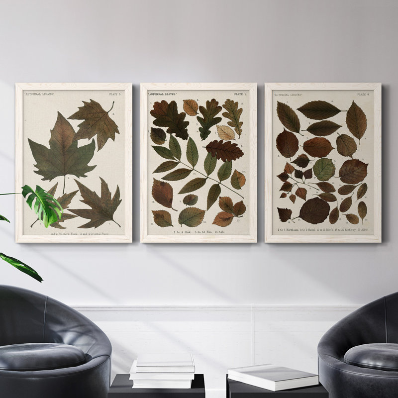Feuilles d'automne IV - ensemble de 3 reproductions d'art sur toile, H 43,5 po x l 31,5 po x P 1 po, Blanc