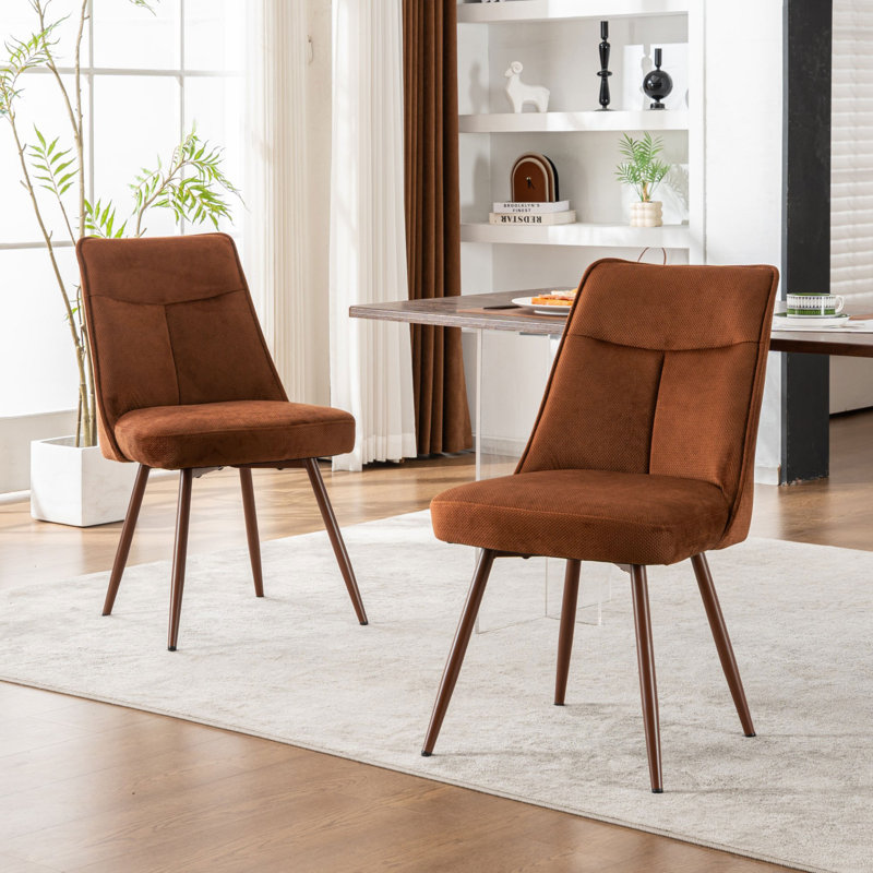 Modern Chenille Fabric Upholstered Dining Chairs Armless Side Chairs with Color-Matched Metal Frame For Kitchen Dining Room