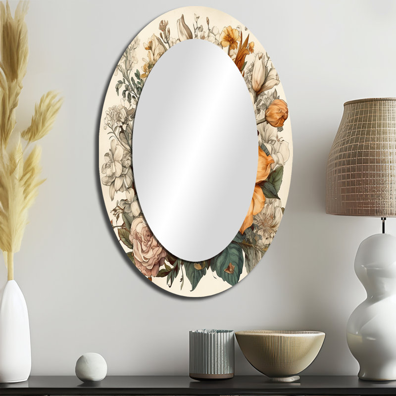 Cream And Orange Flowers Bouquet Interpretation I - Garden Oval Wall Mirror, 36" x 24"