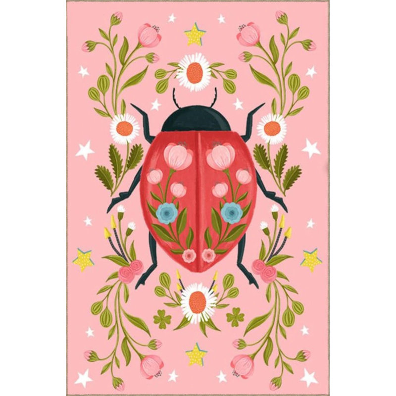 Tapis à motif de coccinelle rouge à motif rose, Rectangle 2 pi 4 po x 4 pi