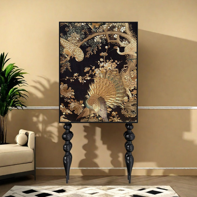 Armoire moderne à double porte minimaliste, Or / noir