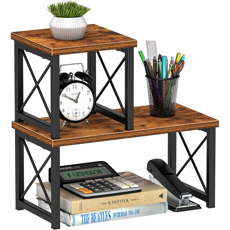 Desktop Organizer Shelf, Freestanding Small Bookshelf Desk Shelf Organizer, 2 Tier Independent Stackable Desk Organizer,7.6In