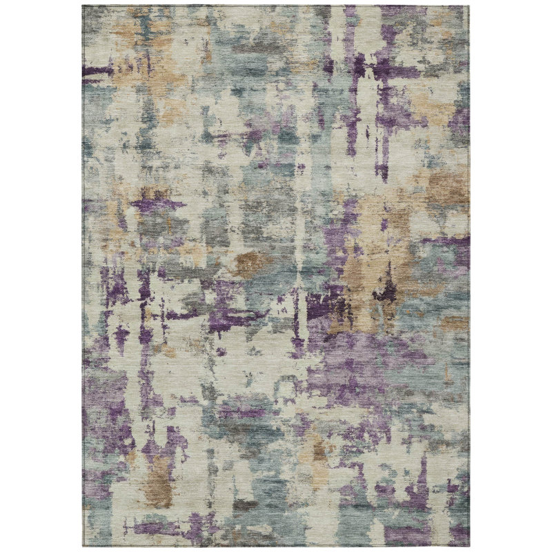Tapis extérieur lavable abstrait mauve et doré 3 pi x 5 pi