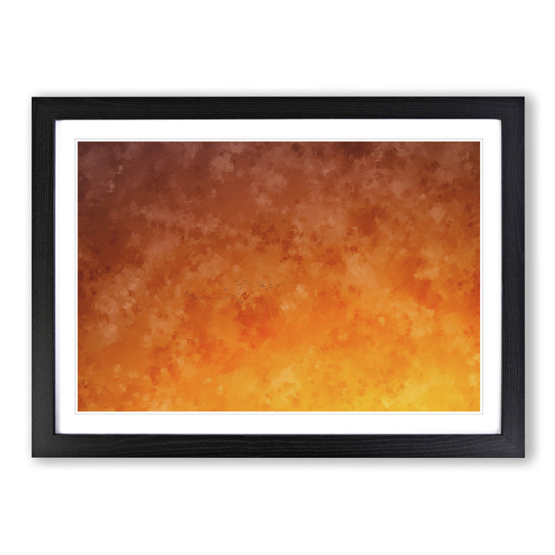 Birds in Flight During an Orange Sunrise - Picture Frame Painting Print on MDF, 33cm H x 45cm W x 2cm D, Black Framed