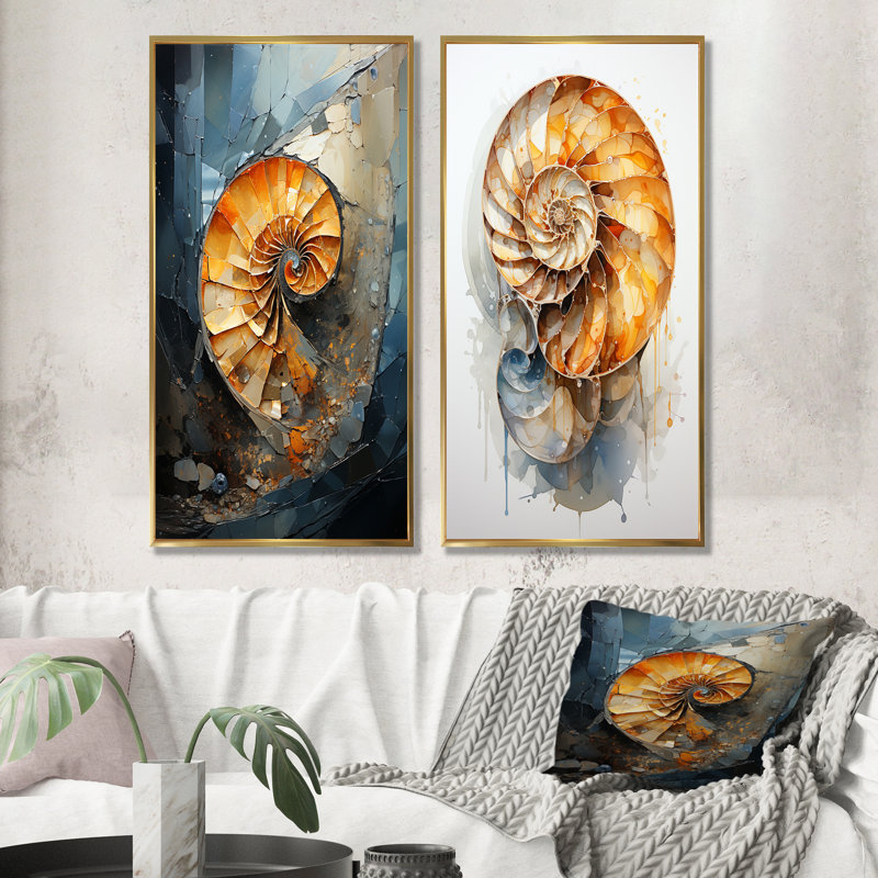 Ensemble de salon Golden Sea Sheel Spiral - Nautilus, Encadrement doré, H 40 po x l 41 po