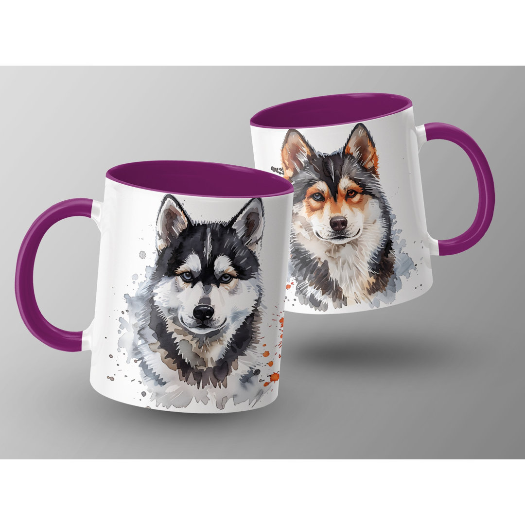 Husky Shiba Inu Watercolor Design 11oz Coffee Mug