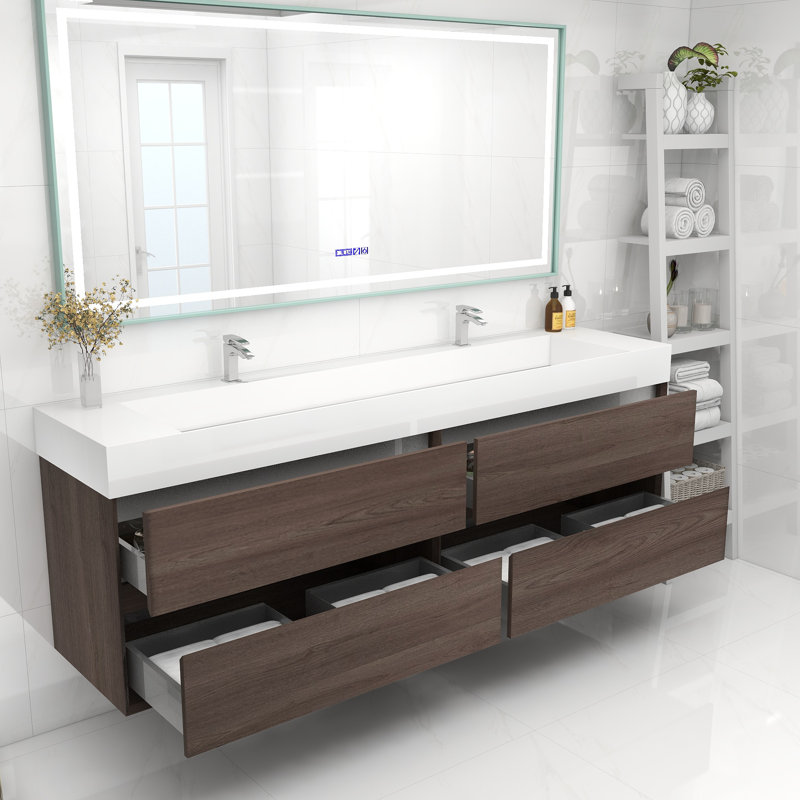 Meuble-lavabo double 84 po, Chêne rouge
