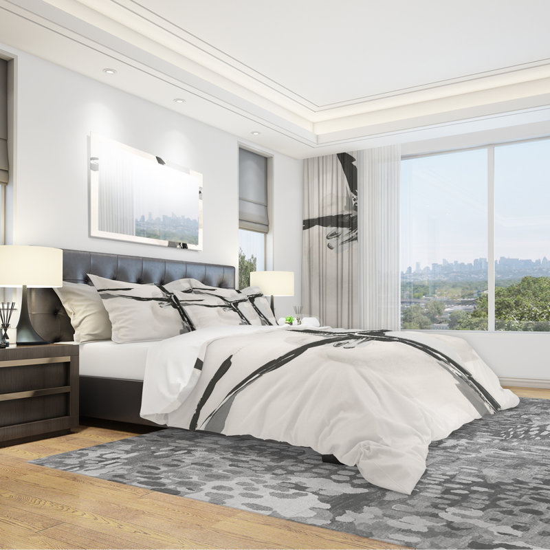 Abstract Neutral II - Ensemble de housse de couette moderne Mid-Century - Microfibre de polyester