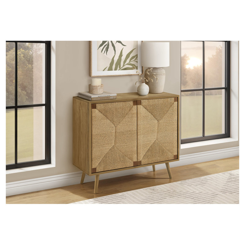 Commode d'appoint à finition noyer avec portes aspect mer, armoire de rangement Mid-Century l 36 po