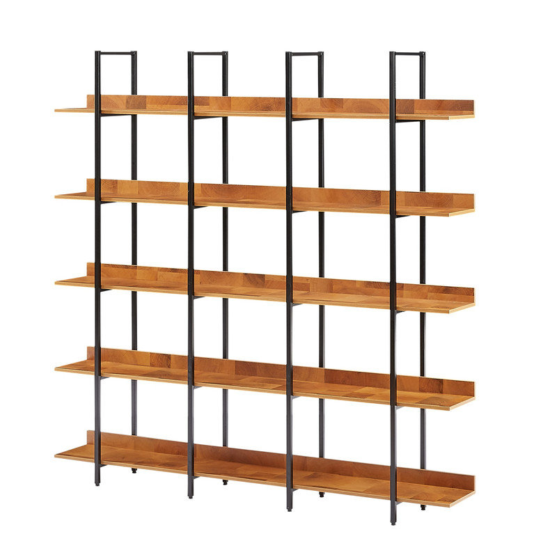 Bibliothèque à 5 niveaux avec bureau ouvert, Brun