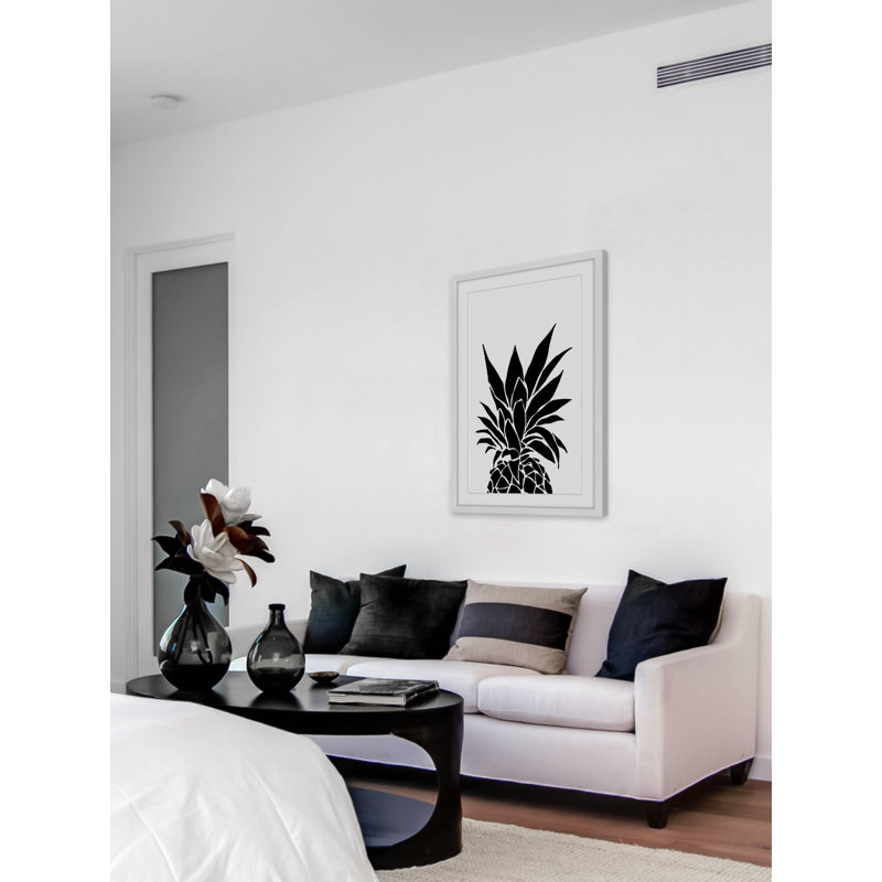 Black Pineapple by Diana Alcala - Single Picture Frame Painting on Wood, White Framed with Matte, 45cm H x 30cm W
