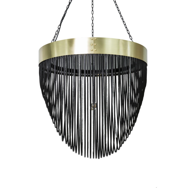 Brass & Leather Fringe Chandelier