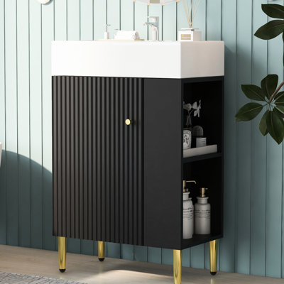 Meuble-lavabo moderne 21,6 po avec lavabo en céramique et rangement à droite