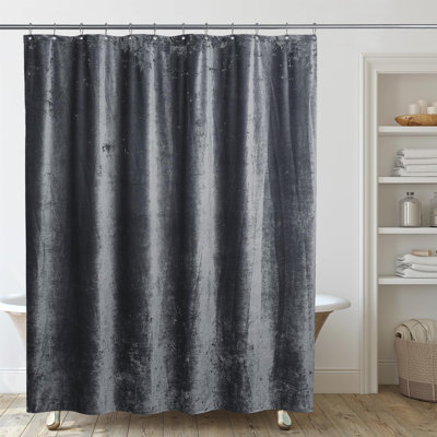 Crushed Velvet Shower Curtain For Bathroom, Dark Grey, 72X72 Inches, Waterproof Gray Velvet Fabric With Nickel Hooks, Machine Washable