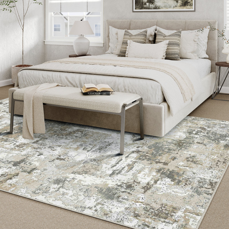 Tapis moderne lavable abstrait avec envers antidérapant, Rectangle 5 pi x 7 pi