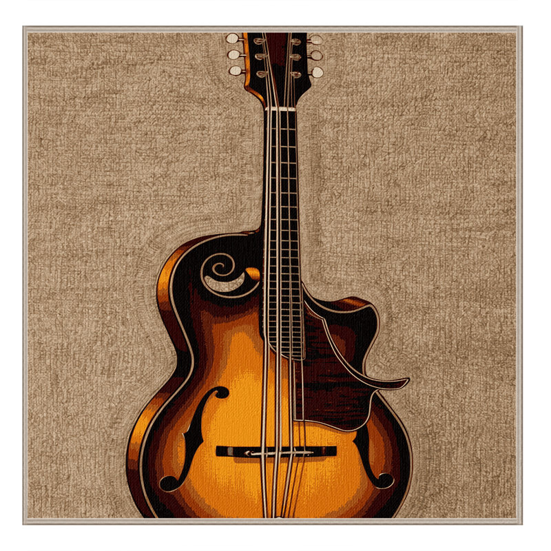 Washable Mandolin Music Area Rug, Square 3'