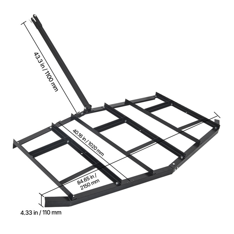 Drag Harrow, attelage à l'arrière, H 4,33 po x l 84,65 po x P 83,46 po