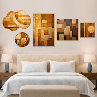 Bronze Brilliance Symmetry V – Oversized Abstract Wall Art, Canvas and Metal Set of 5 (100" x 40")
