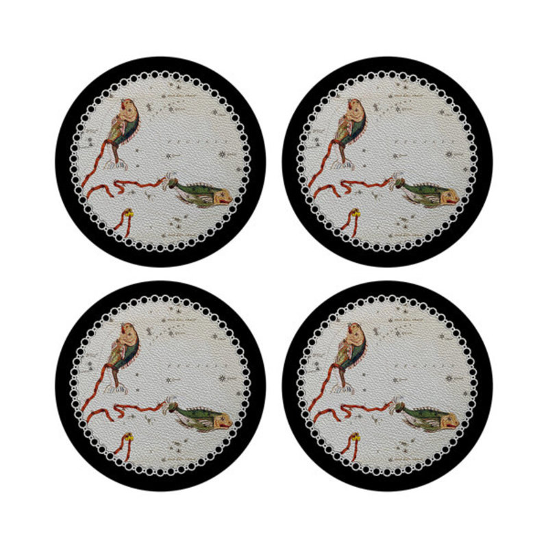 Zodiac Pisces Vegan Leather Round Pebble Placemat, Black