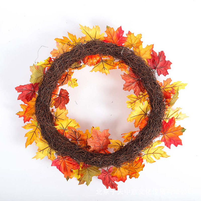 Handcrafted Faux Lighted Maple Polyester 50cm Wreath