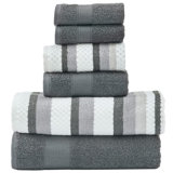 Ensemble de 6 serviettes réversibles en jacquard teint en fil - serviettes de bain, essuie-mains et débarbouillettes - super absorbant et à séchage rapide - 100% coton peigné, charbon
