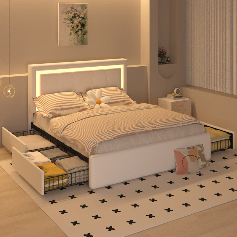 RINA Upholstered Storage Bed, Kingsize (5'), White