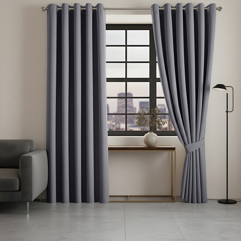 100% Linen Blackout Curtains with Eyelets – Ready Made, Charcoal, 168 cm W x 228 cm L