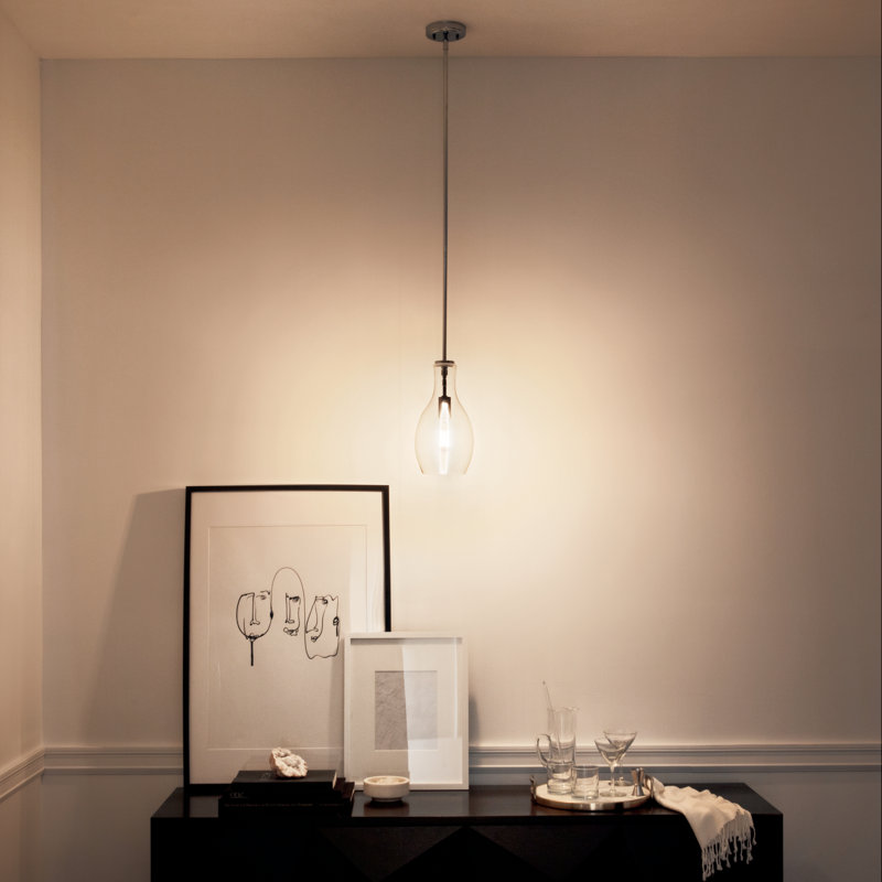 1-Light Pendant with Clear Glass Shade, Chrome, Clear