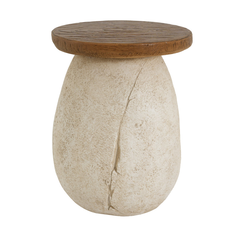 Laigha Modern Coastal Organic Pear-Shaped MGO Side Table with Faux Wood Grain Top for Patio, Balcony, Living Room
