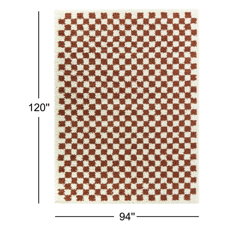 Tapis à carreaux orange brûlé / crème à poils longs Walker, Rectangle 7 pi 10 po x 10 pi