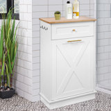 10 Gallons Tilt Out Trash Bin Cabinet, Hidden Garbage Can With Drawer For Kitchen, Pet Proof Wooden Laundry Trash Can Cabinet Single Tilt Out Hamper, White