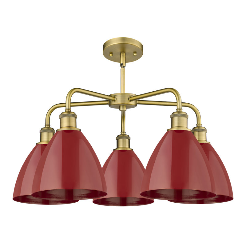 Lustre en dôme à 5 lumières Trickett, Rouge, Laiton brossé