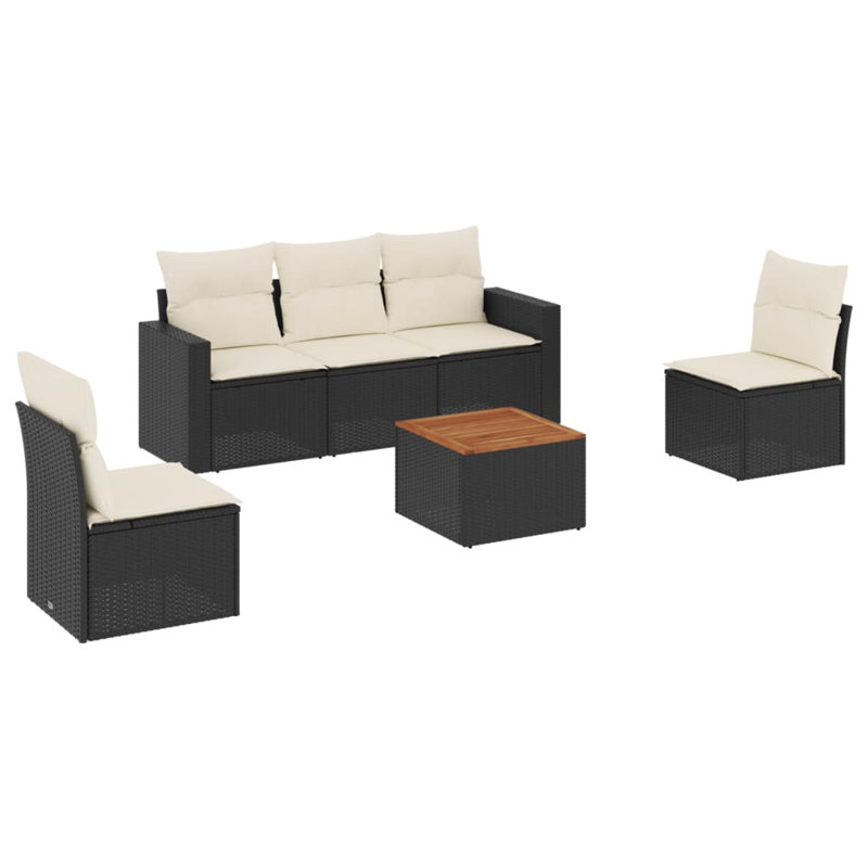 Ensemble de canapé modulaire en rotin PE noir 6 pièces Vidaxl
