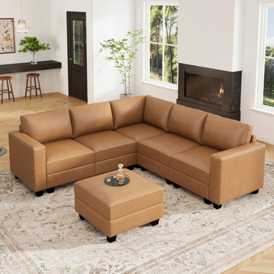 Abramson Faux Leather Sectional Sofa With Storage Ottoman