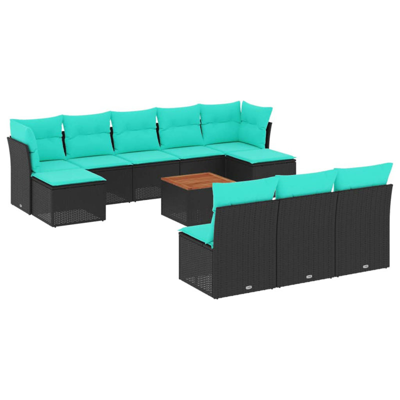  Ensemble de canapé de patio 11 pièces avec coussins en rotin de polyester noir