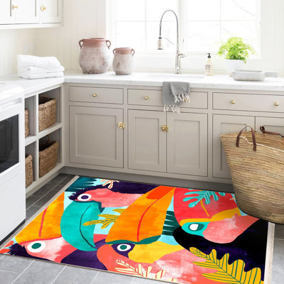 Barcelona Collection Multi-Colored Toucan Parrots Patterned Modern Decorative Rug